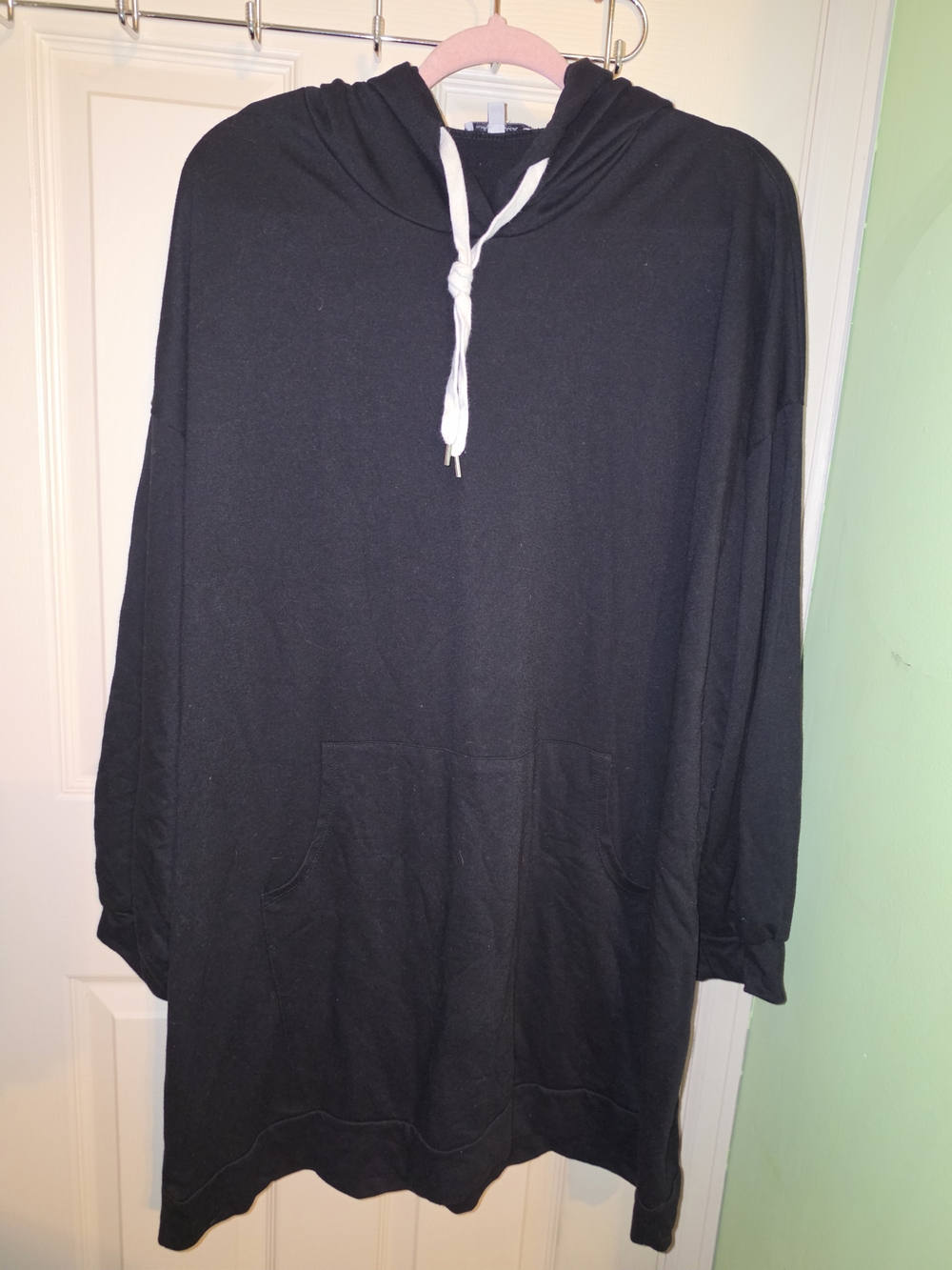 white birch Black Hooded Longline Tunic Dress with White Drawstring